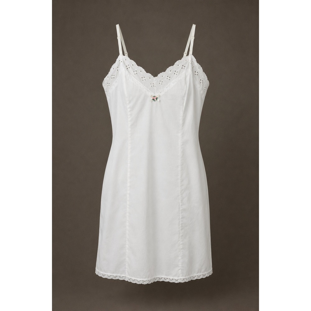 Vintage White Lace Trim Slip Dress S/M Coquette Cottagecore Made USA Size 34